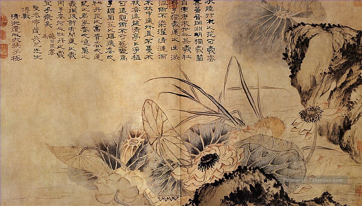 Shitao sur l’étang aux lotus 1707 Art chinois traditionnel Peintures à l'huile
